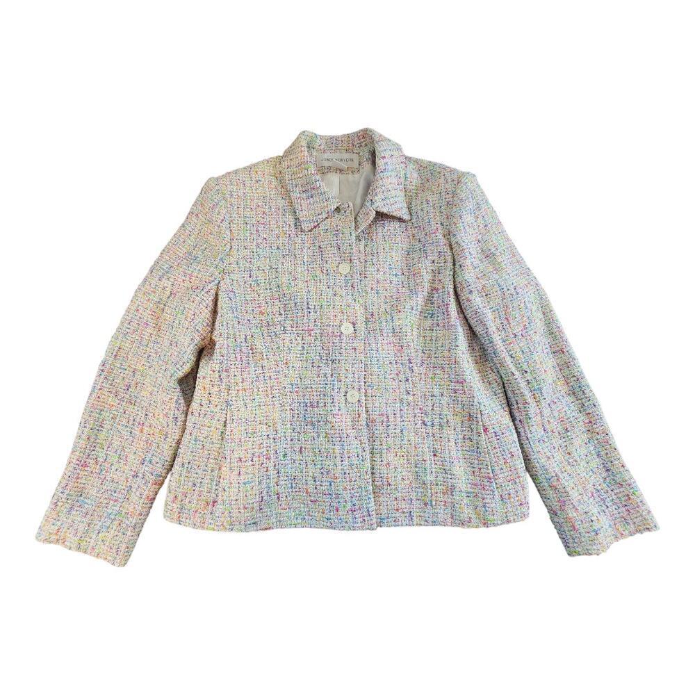 Jones‎ New York Womens tweed Jacket sz 16 multi-color lined pockets long sleeve